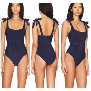Beach Riot NWT Sydney One Piece Ribbed Swimsuit NO BELT Blue Shoulder Tie Size S